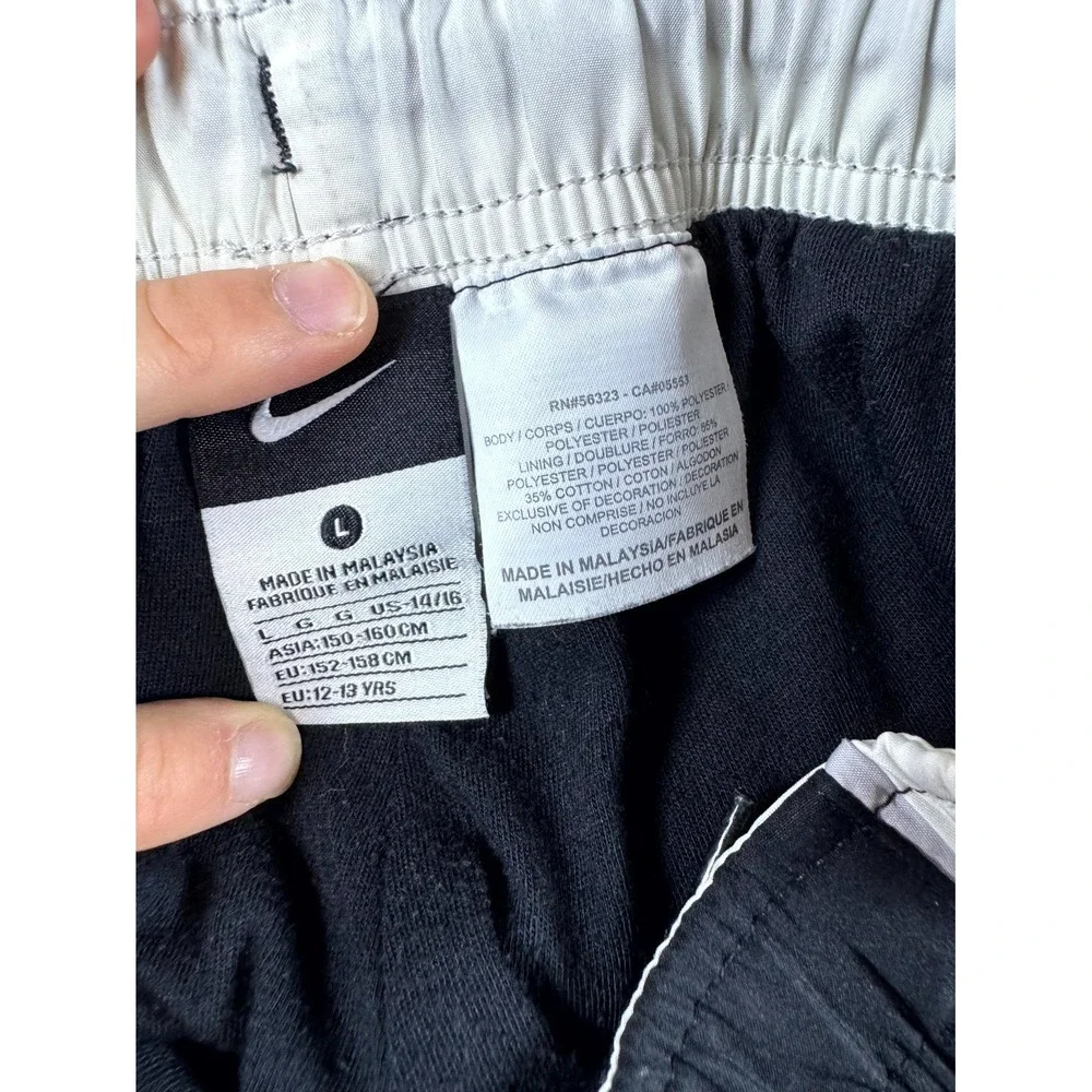 Nike Track Pants Boys Large 14/16 Black White Swoosh Logo Ankle Zip Athletic